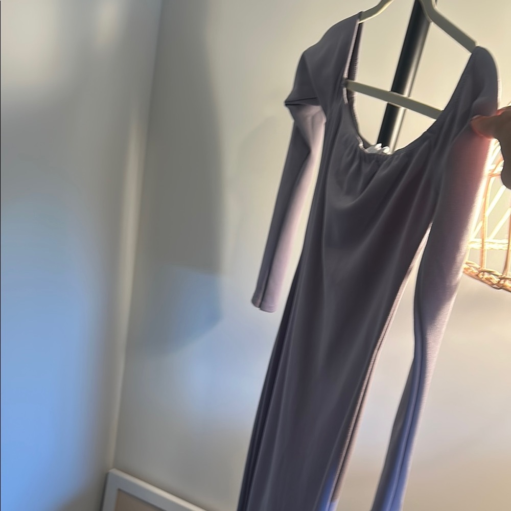 PrettyLittleThing Blue Off-Shoulder Long Sleeve Bodycon Dress